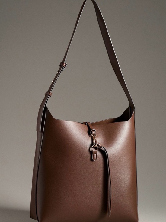Mali + Lili Handbags - Mali + Lili Buckle Bucket Shoulder Bag in Brown